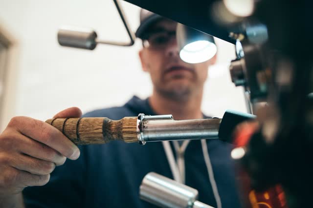 Mechanic working on brakes